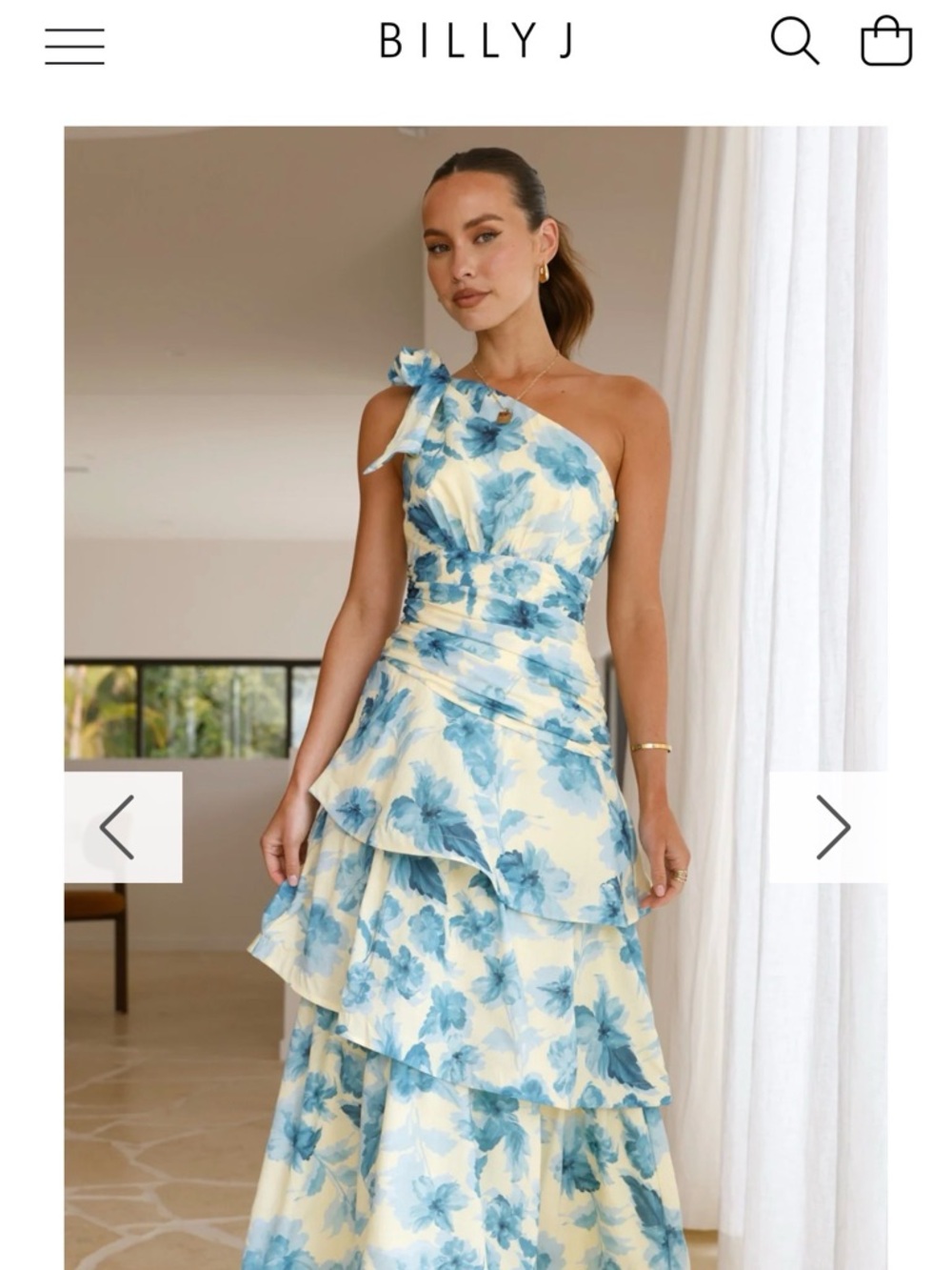 Billy J One-Shoulder Blue Floral Tiered Maxi Dress Size 10